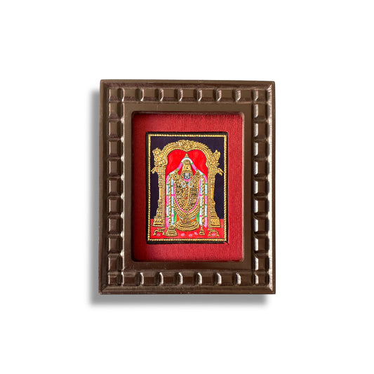 Hand-Painted Tanjore Painting of Lord Venkateswara with Wooden Frame and Silk Mounting