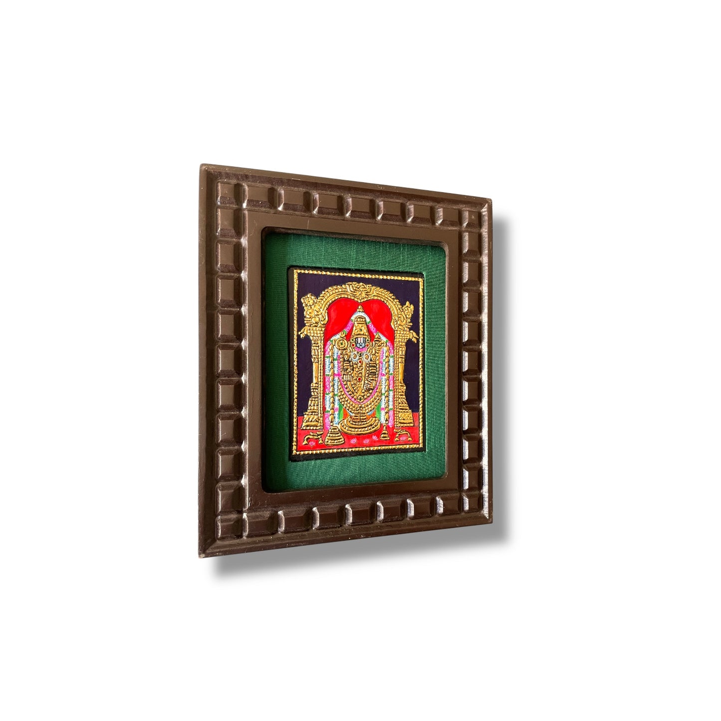 Hand-Painted Tanjore Painting of Lord Venkateswara with Wooden Frame and Silk Mounting