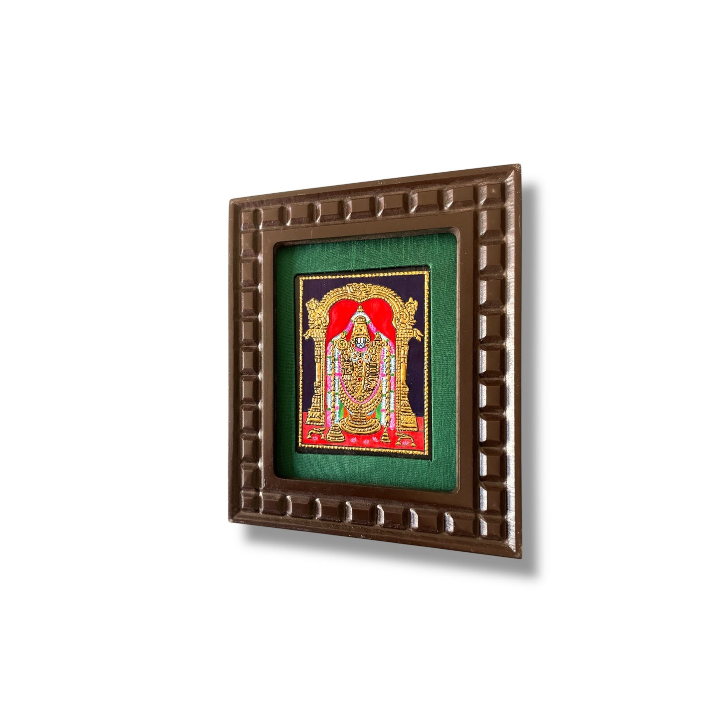Hand-Painted Tanjore Painting of Lord Venkateswara with Wooden Frame and Silk Mounting