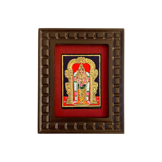 Thiruchendur Murugan Tanjore Painting with Handcrafted Wooden Frame(Orange,Red,Indigo Blue,White,Rama green)