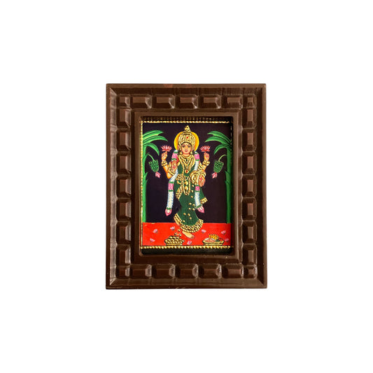 Goddess Lakshmi Tanjore Painting with Handcrafted Wooden Frame