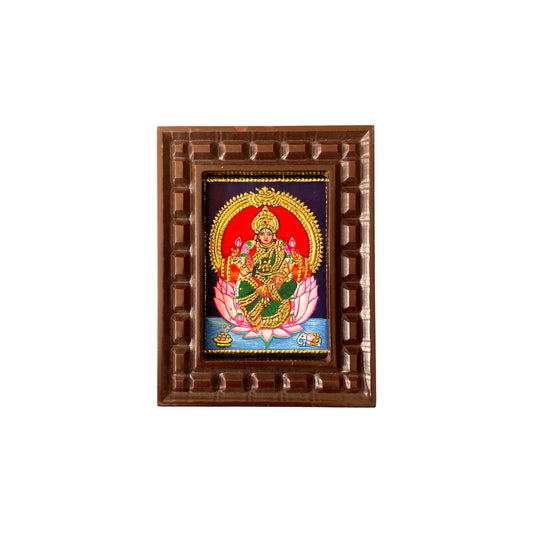Lakshmi Tanjore Painting with Pink Lotus – Handcrafted Gold Foil Artwork