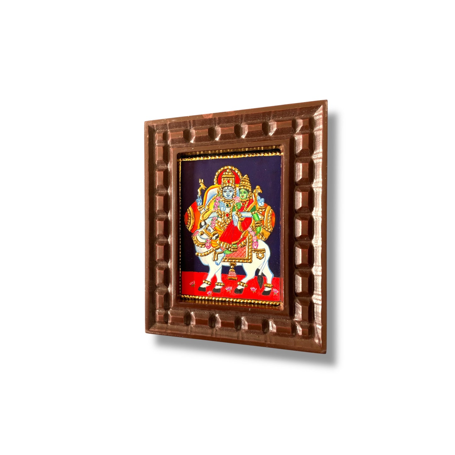 Shiva and Parvati on Nandi Tanjore Painting