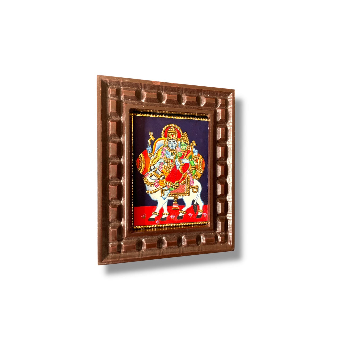 Shiva and Parvati on Nandi Tanjore Painting
