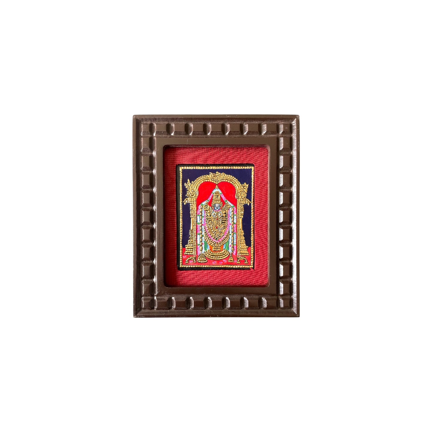 Lord Venkateshwara Tanjore Painting in Orange, Red, Indigo Blue, White and Rama Green