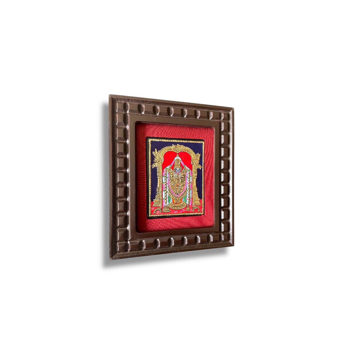 Lord Venkateshwara Tanjore Painting in Orange, Red, Indigo Blue, White and Rama Green
