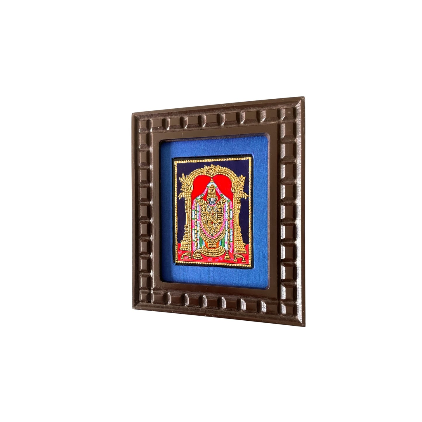 Lord Venkateshwara Tanjore Painting in Orange, Red, Indigo Blue, White and Rama Green
