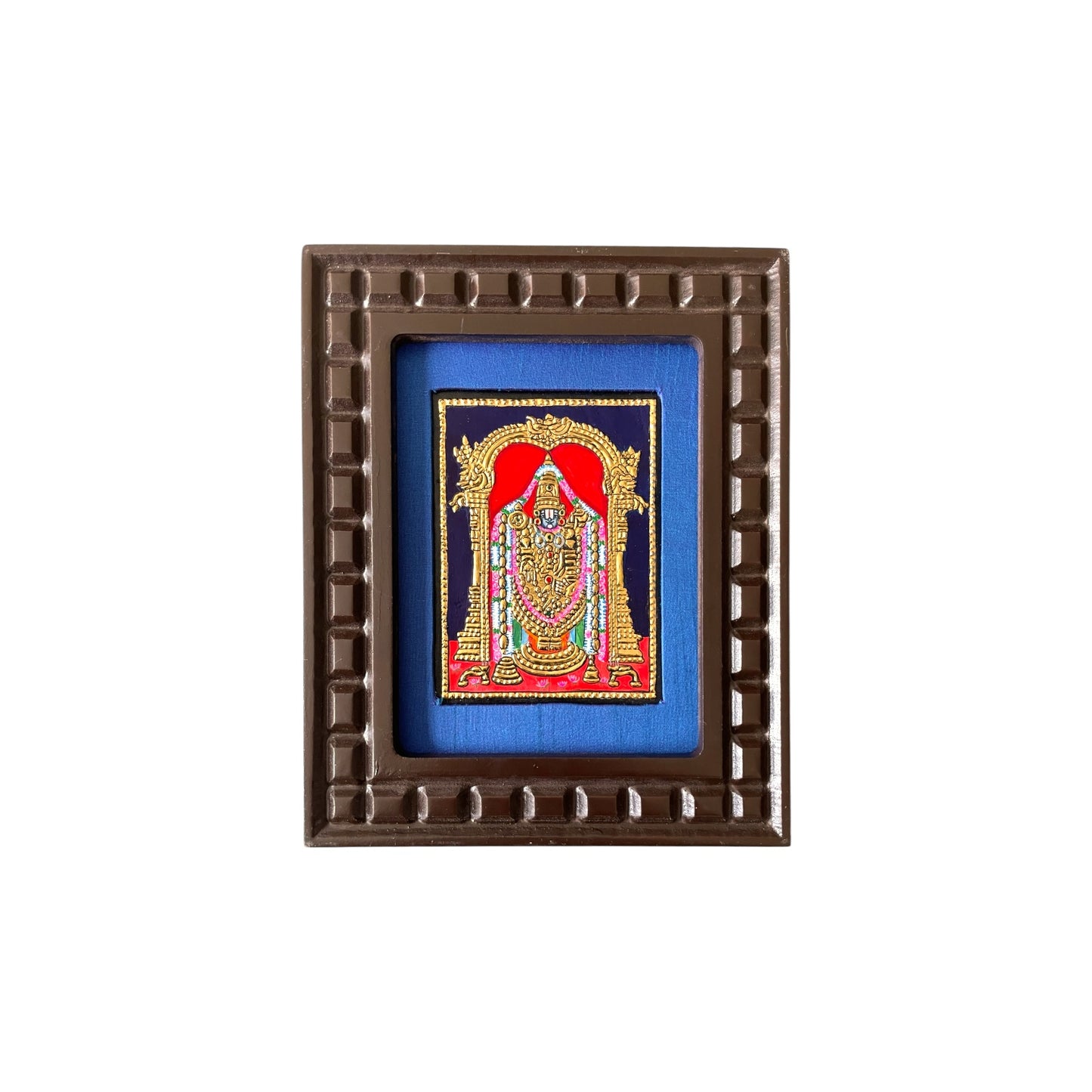 Lord Venkateshwara Tanjore Painting in Orange, Red, Indigo Blue, White and Rama Green