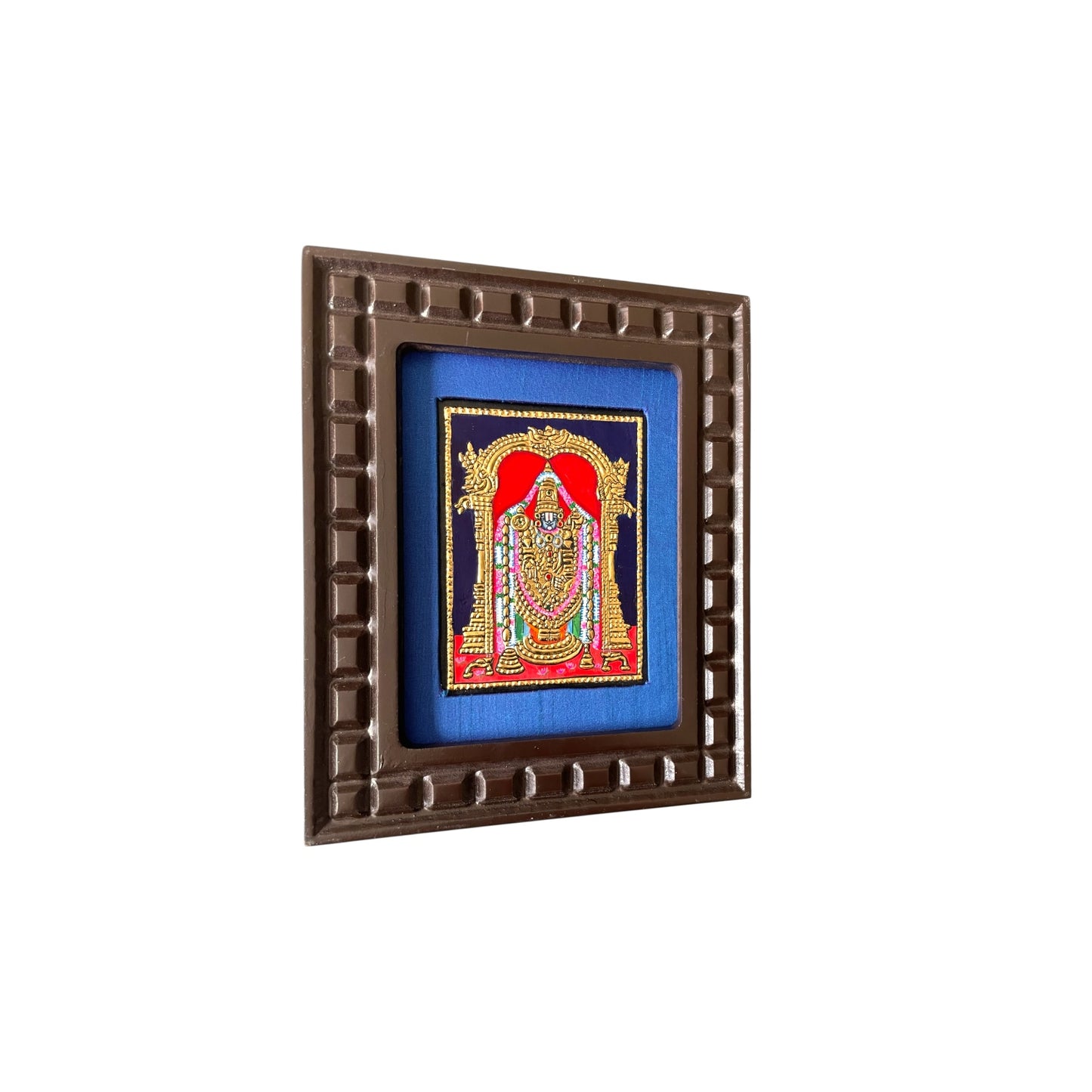 Lord Venkateshwara Tanjore Painting in Orange, Red, Indigo Blue, White and Rama Green