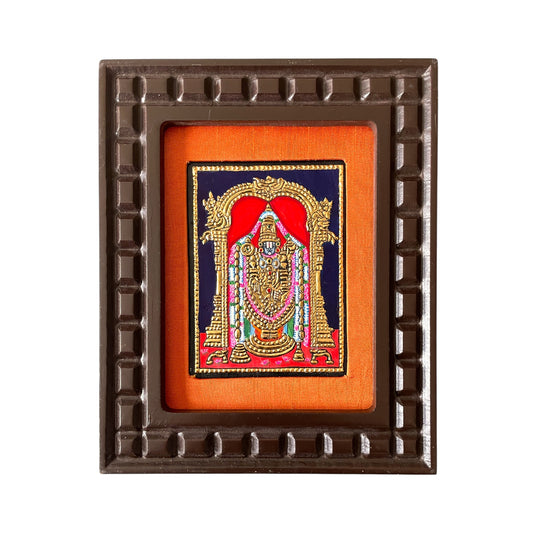 Lord Venkateshwara Tanjore Painting in Orange, Red, Indigo Blue, White and Rama Green