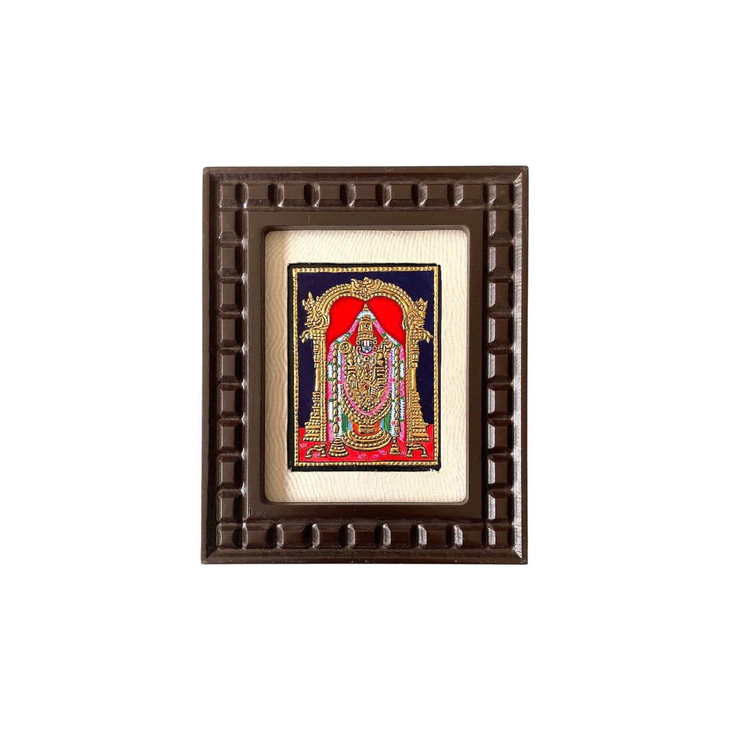 Lord Venkateshwara Tanjore Painting in Orange, Red, Indigo Blue, White and Rama Green