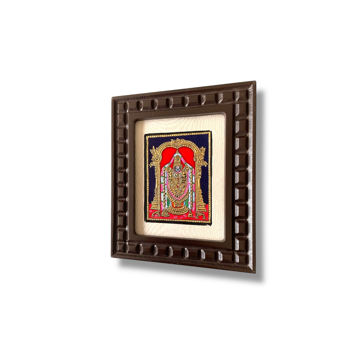 Lord Venkateshwara Tanjore Painting in Orange, Red, Indigo Blue, White and Rama Green