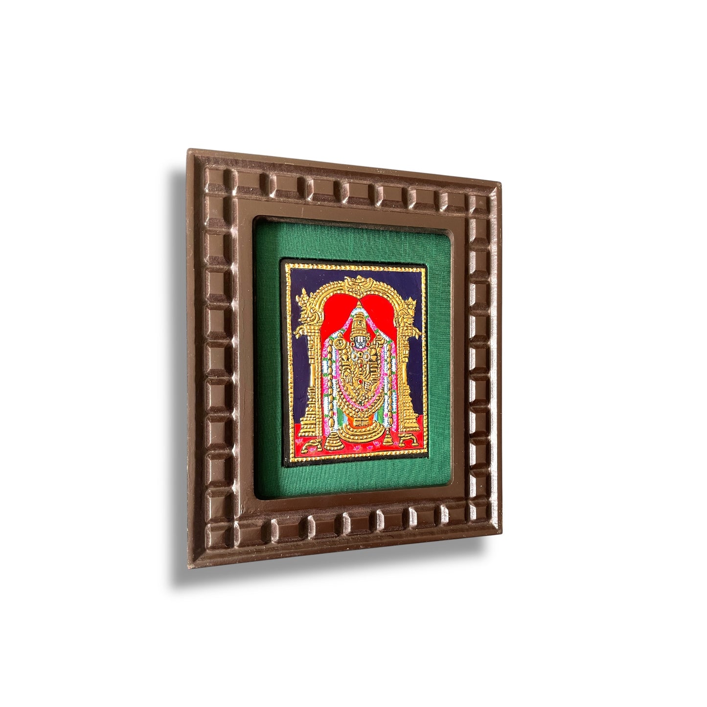 Lord Venkateshwara Tanjore Painting in Orange, Red, Indigo Blue, White and Rama Green