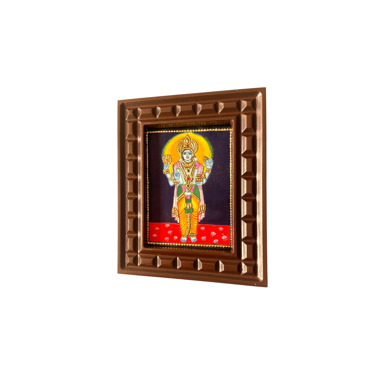 Divine Lord Vishnu Tanjore Painting – Traditional South Indian Artwork of the Preserver with Sacred Ornaments and Symbols