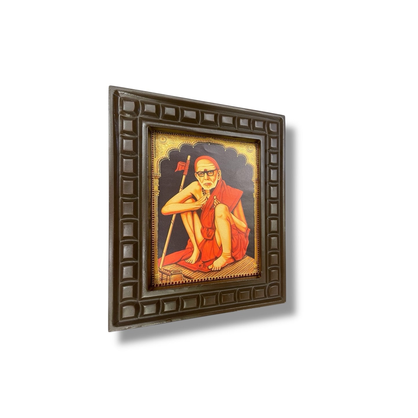 Sri Sankaracharya Maha Periyava Gold leafed artwork in wooden frame