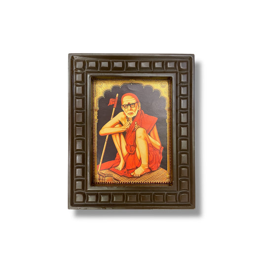 Sri Sankaracharya Maha Periyava Gold leafed artwork in wooden frame