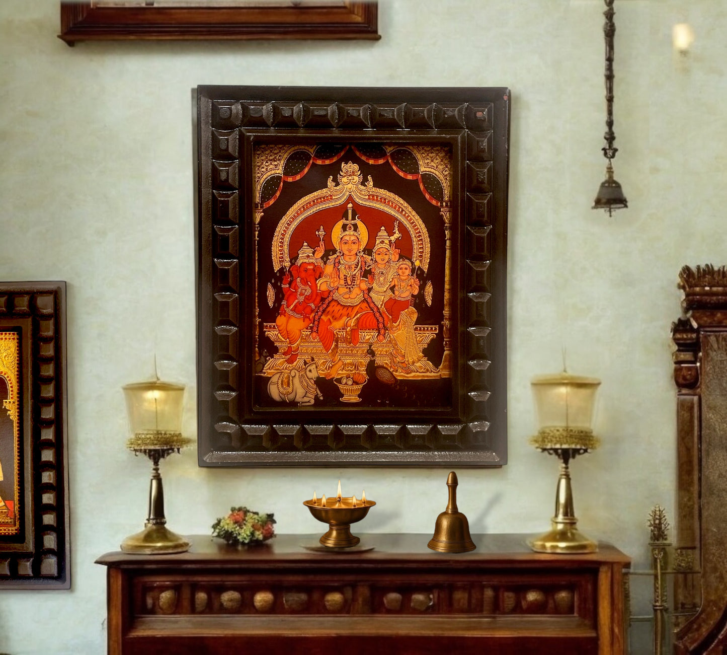 Shiva Parivar-2 Gold foiled Art within wooden Frame