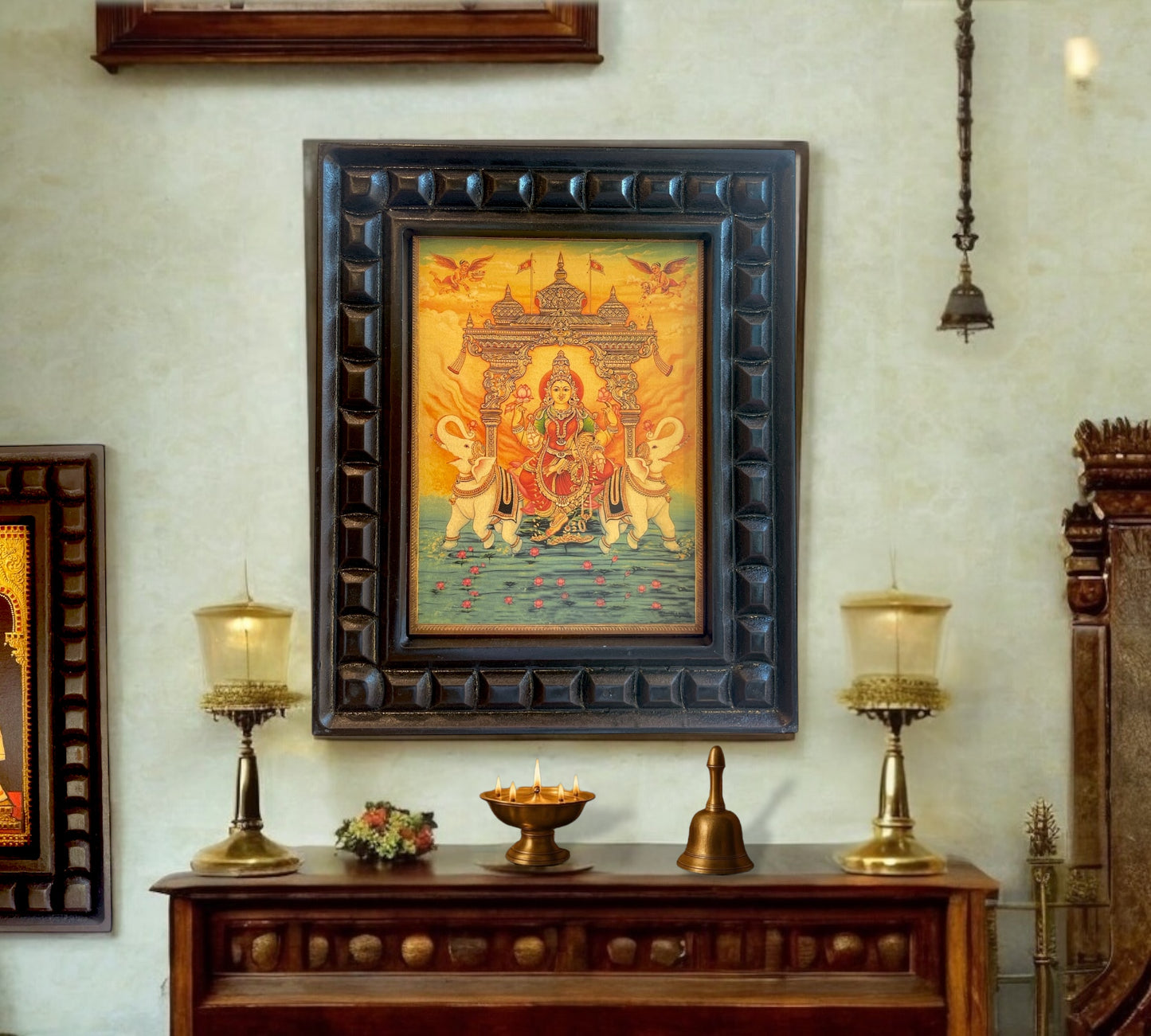 Gaja Lakshmi Gold Leaf Wooden Carved Photo Frame ideal for your north east wall