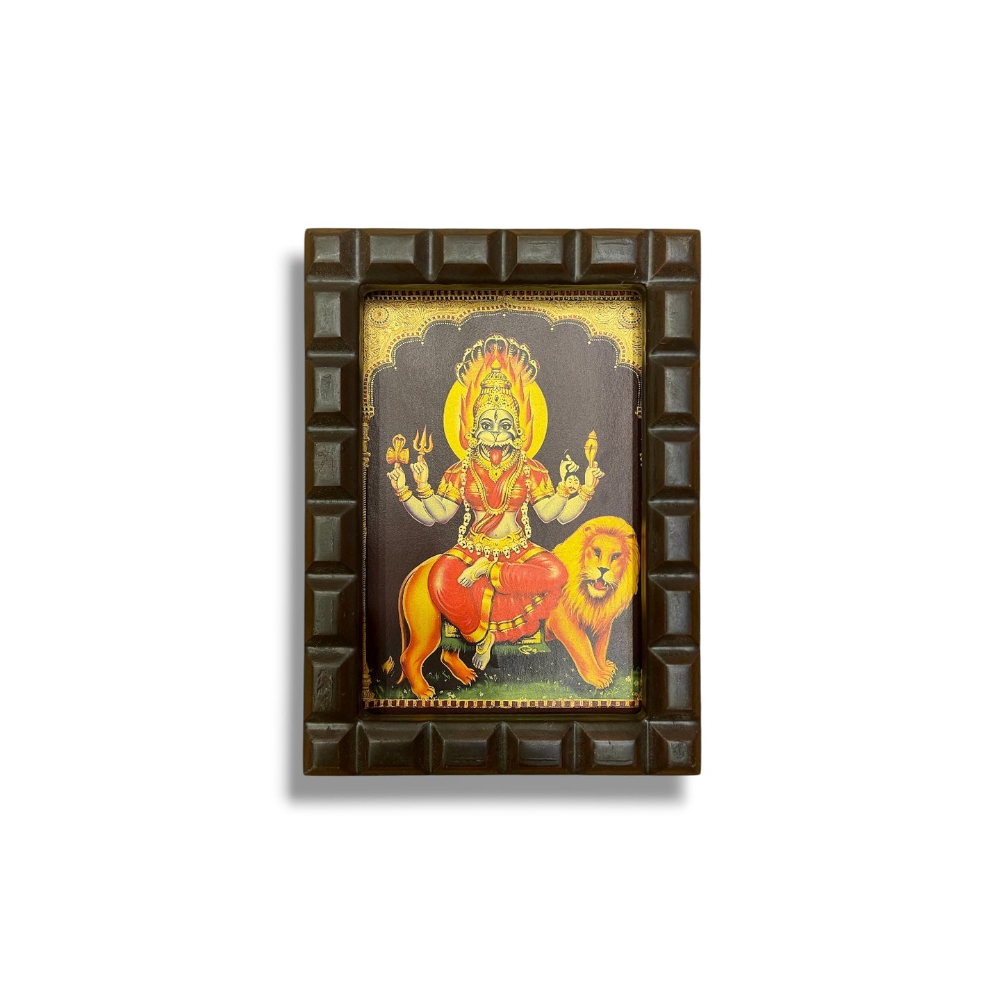 Pratyangira Devi Gold Leafed Art With Wooden Frame