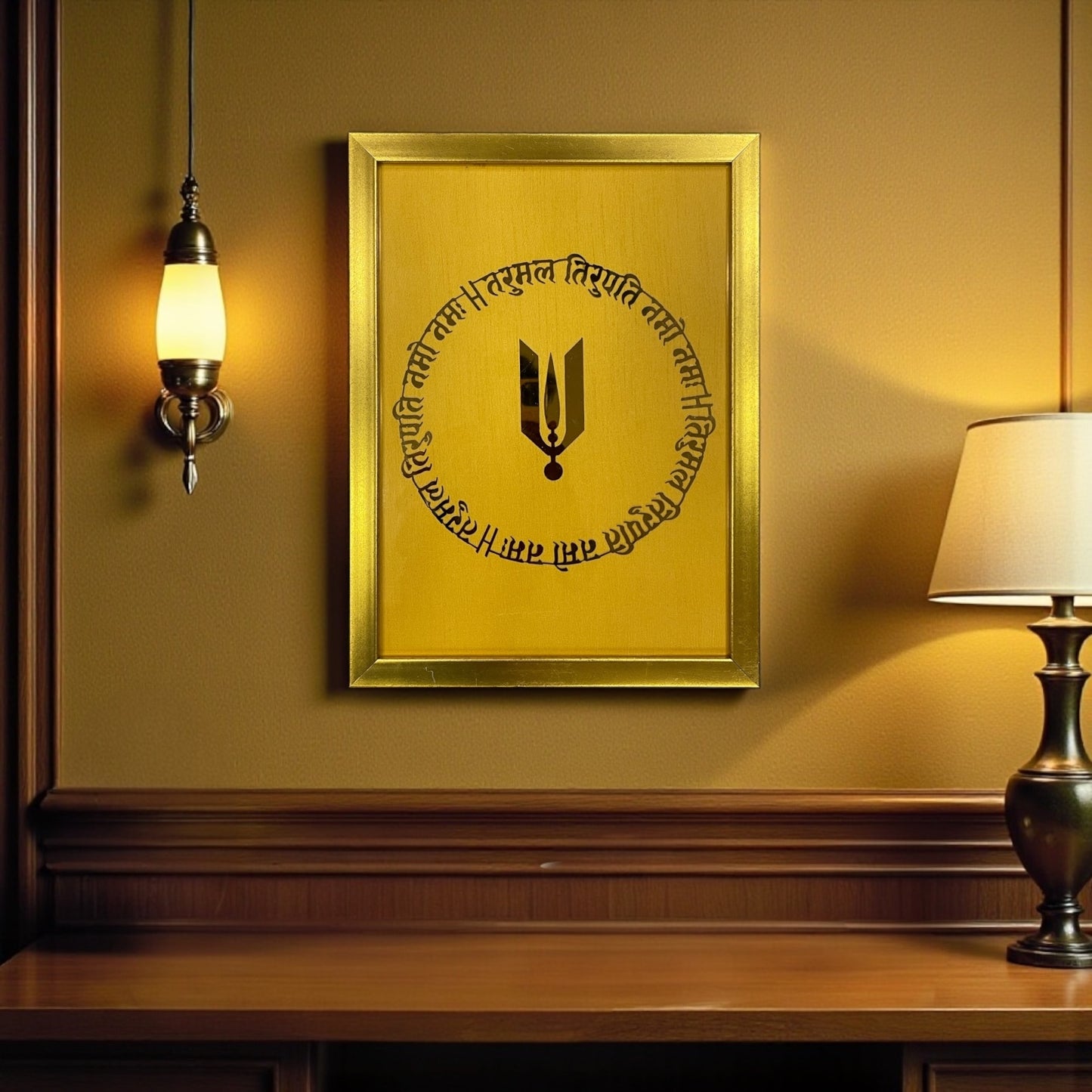 Tirupati Manthra Titanium Metal Art in Gold Frame