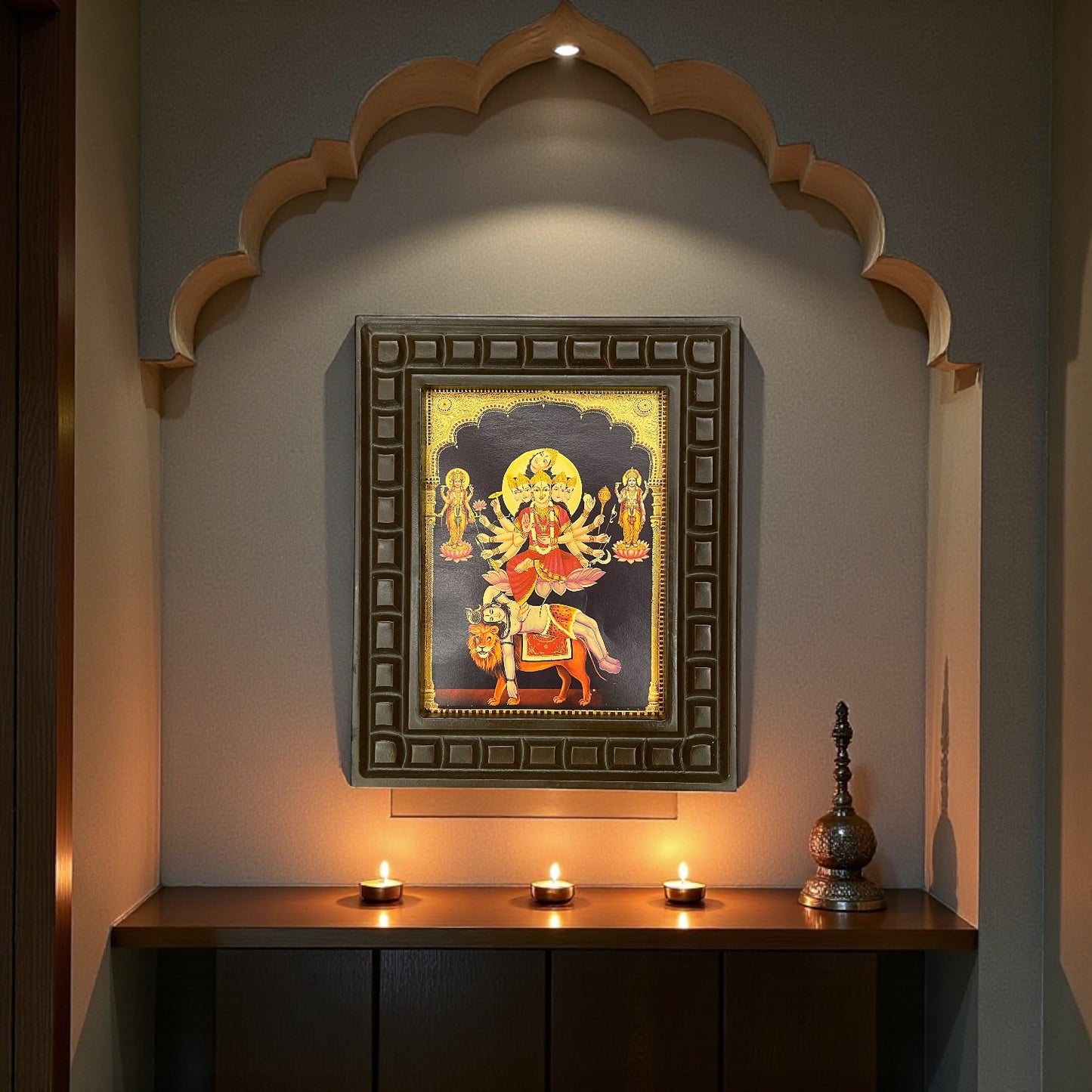 Kamakya Devi Gold Leafed Art With Wooden Frame