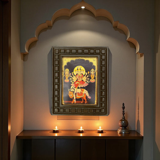 Kamakya Devi Gold Leafed Art With Wooden Frame