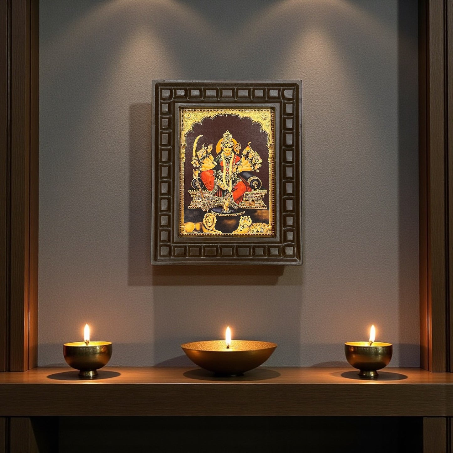 Durga Devi Gold Leafed Art With Wooden Frame 6