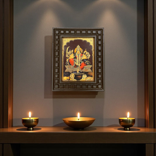 Durga Devi Gold Leafed Art With Wooden Frame 6