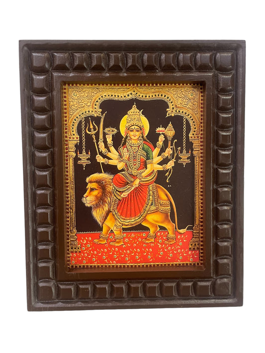 Durga Devi Gold Leafed Art With Wooden Frame
