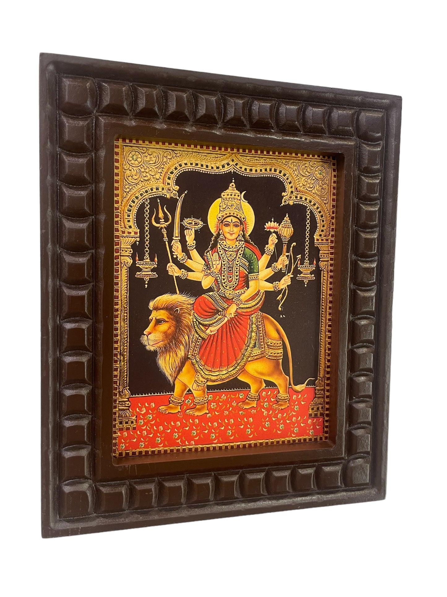 Durga Devi Gold Leafed Art With Wooden Frame