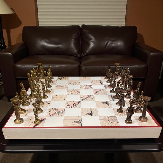 Vintage Map Chess borad with Greek Metal Players