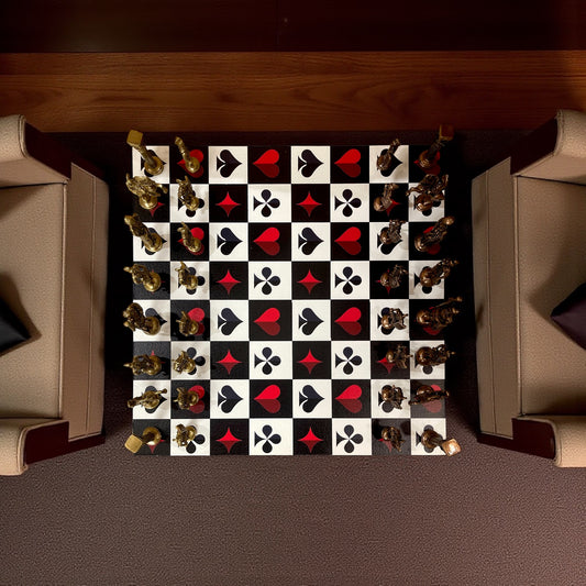 Chess Board - Deck Tile Pattern board with Vikings style Players marble dust