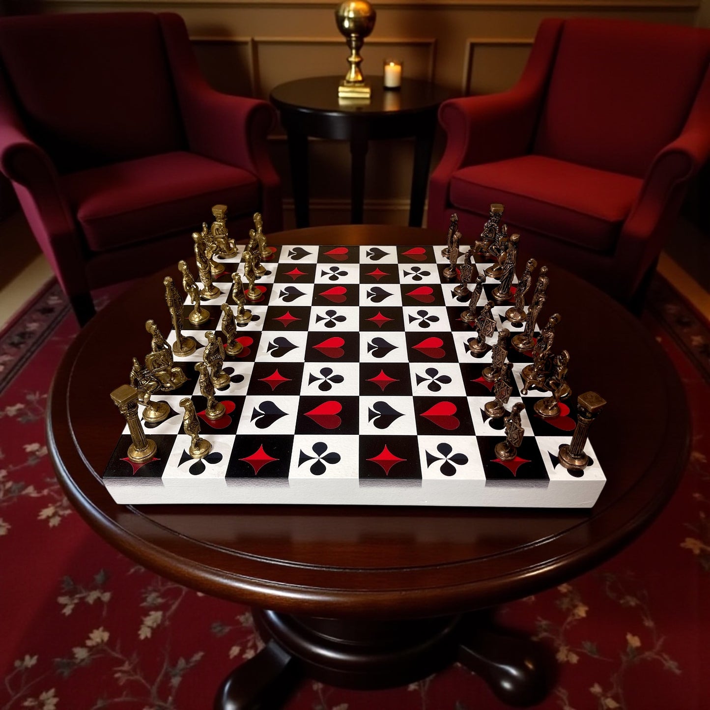 Chess Board - Deck Tile Pattern board with Vikings style Players marble dust