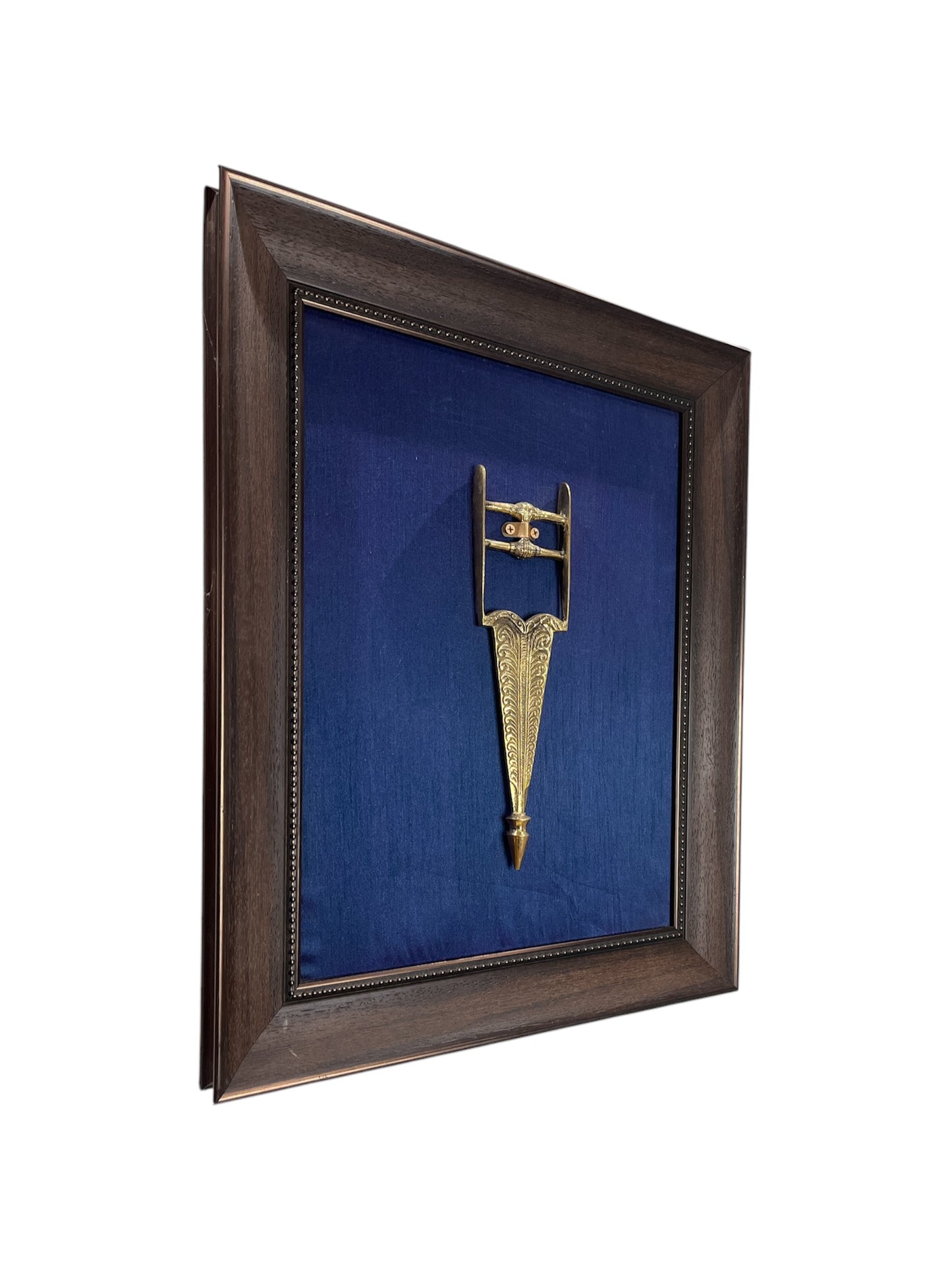 Brass Katar with navy blue silk in resin frame