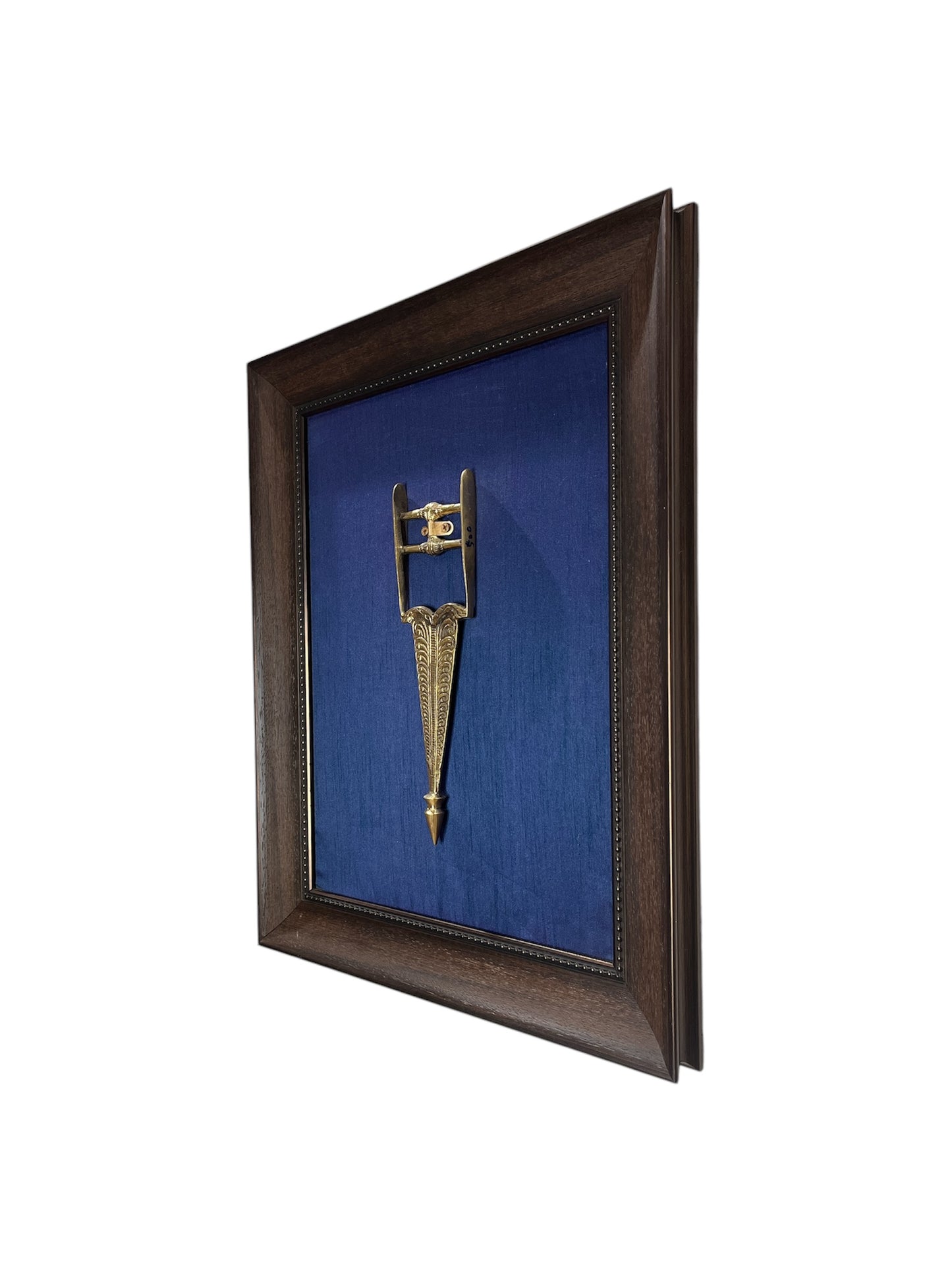 Brass Katar with navy blue silk in resin frame