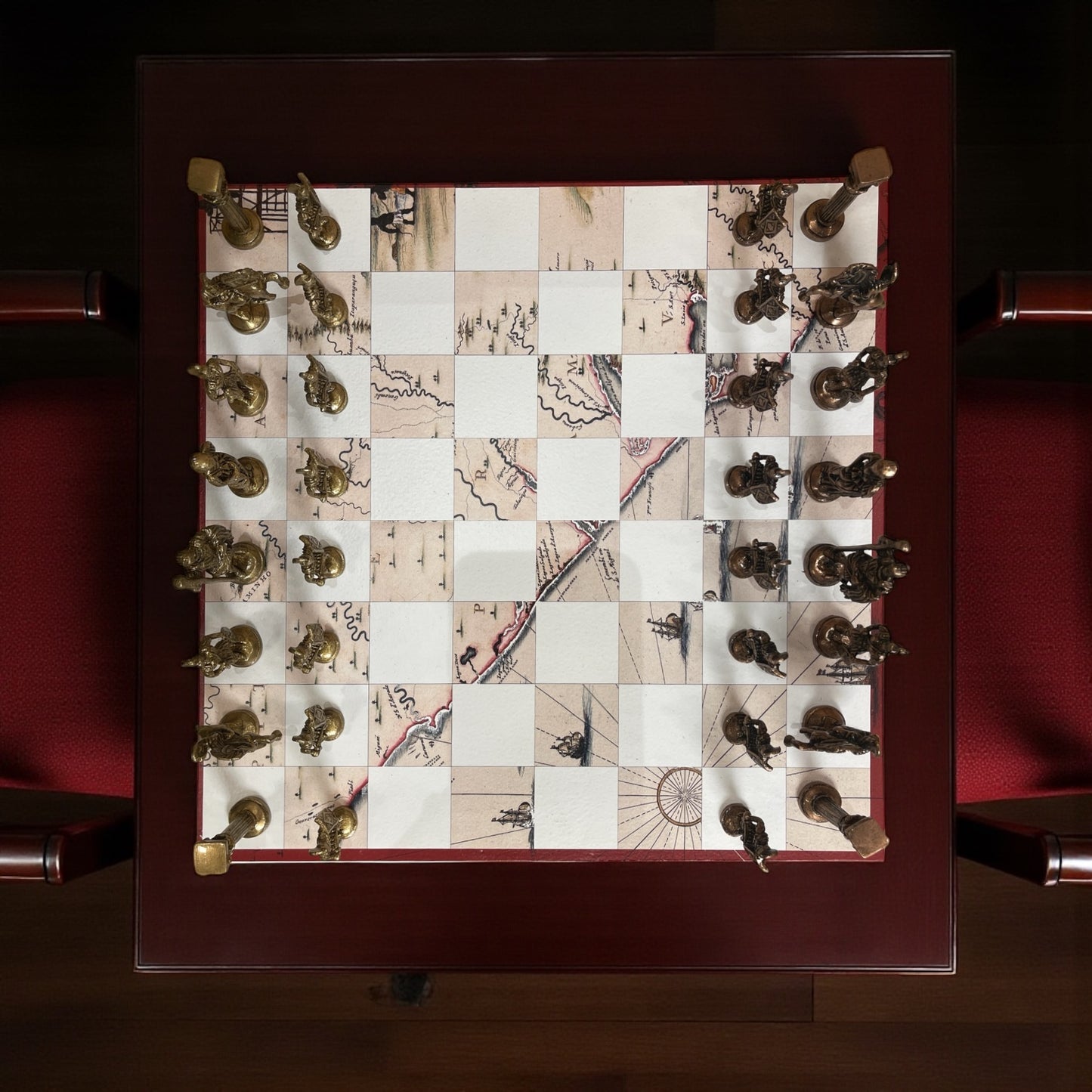 Vintage Map Chess borad with Greek Metal Players
