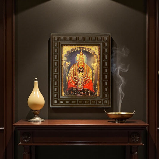 Tulja Bhavani Gold Foiled art within wooden frame