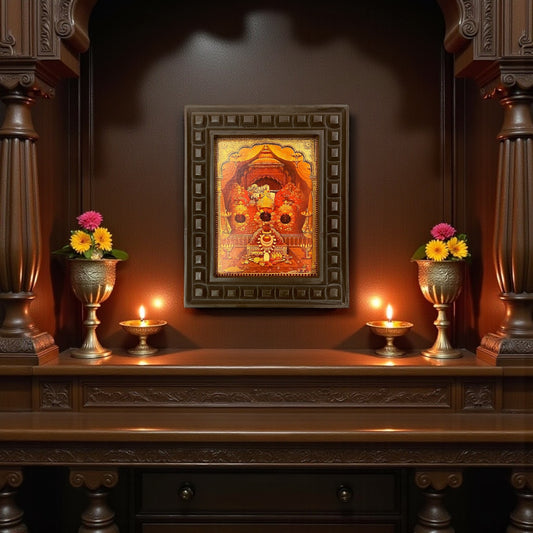 Vaishno Devi Gold Foiled art within wooden frame