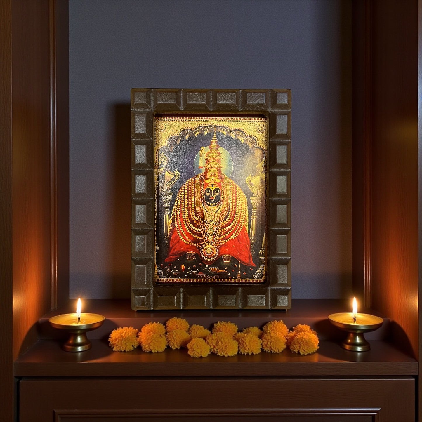 Tulja Bhavani Gold Foiled art within wooden frame