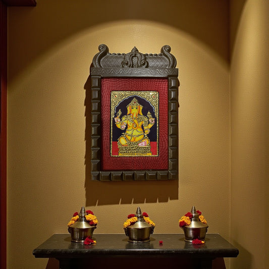 Trayakshara Ganapati Tanjore Painting