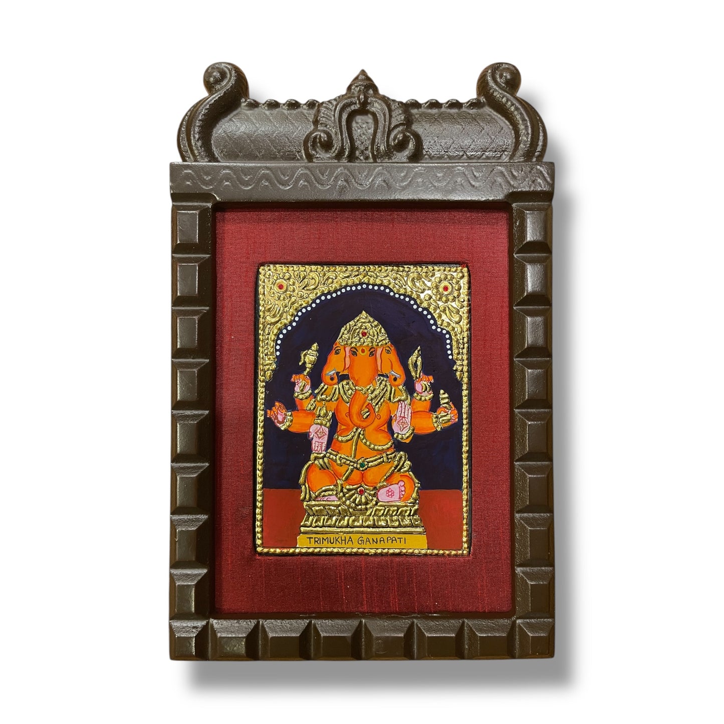 Trimukha Ganapati Tanjore Painting