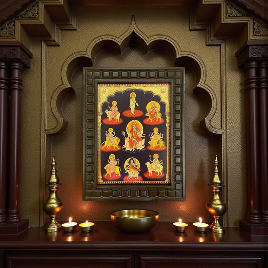 Nava Durga Gold Leafed Art in Wooden Frame