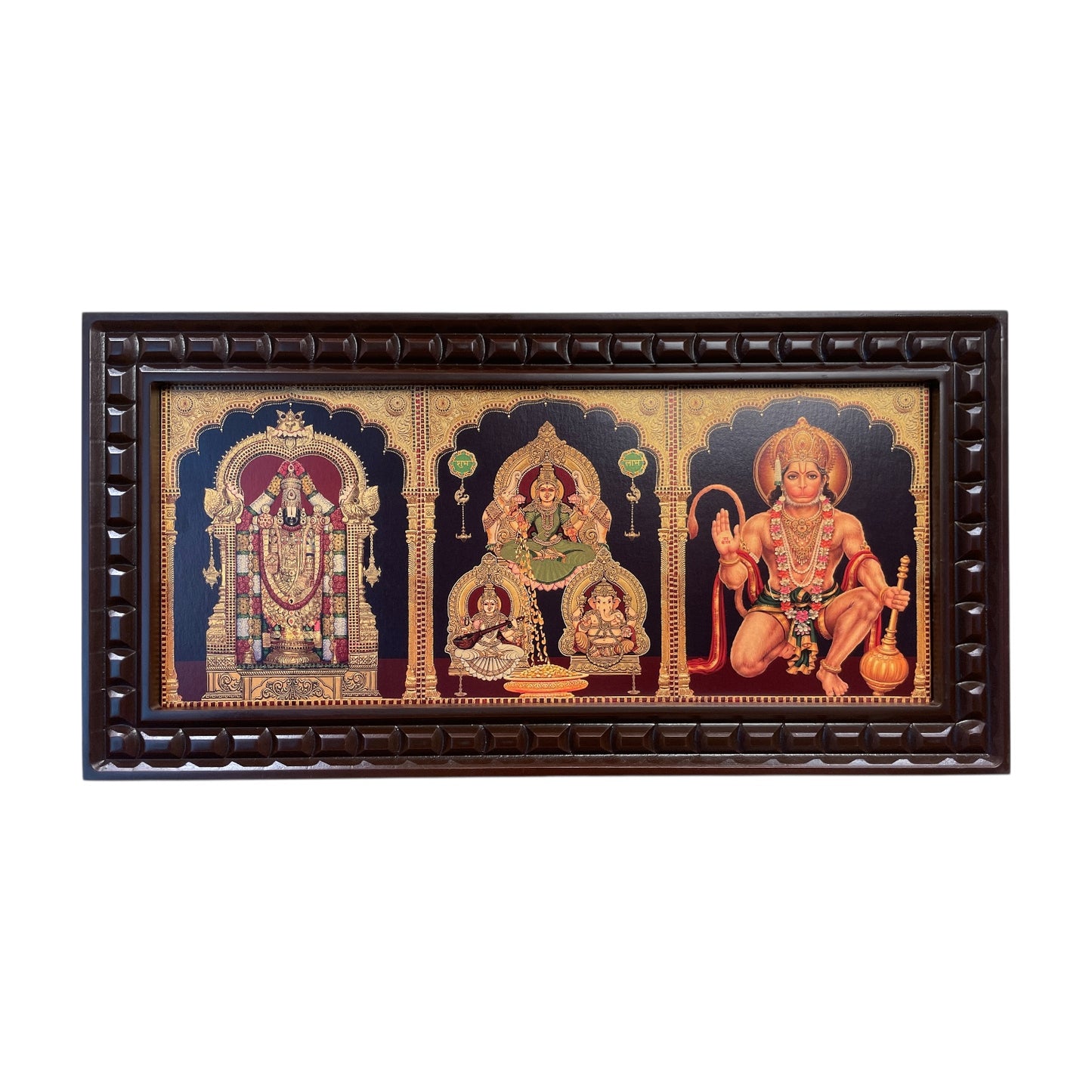 5 Gods in One Frame Gold Leafed Wall Art | Divine Pooja Décor