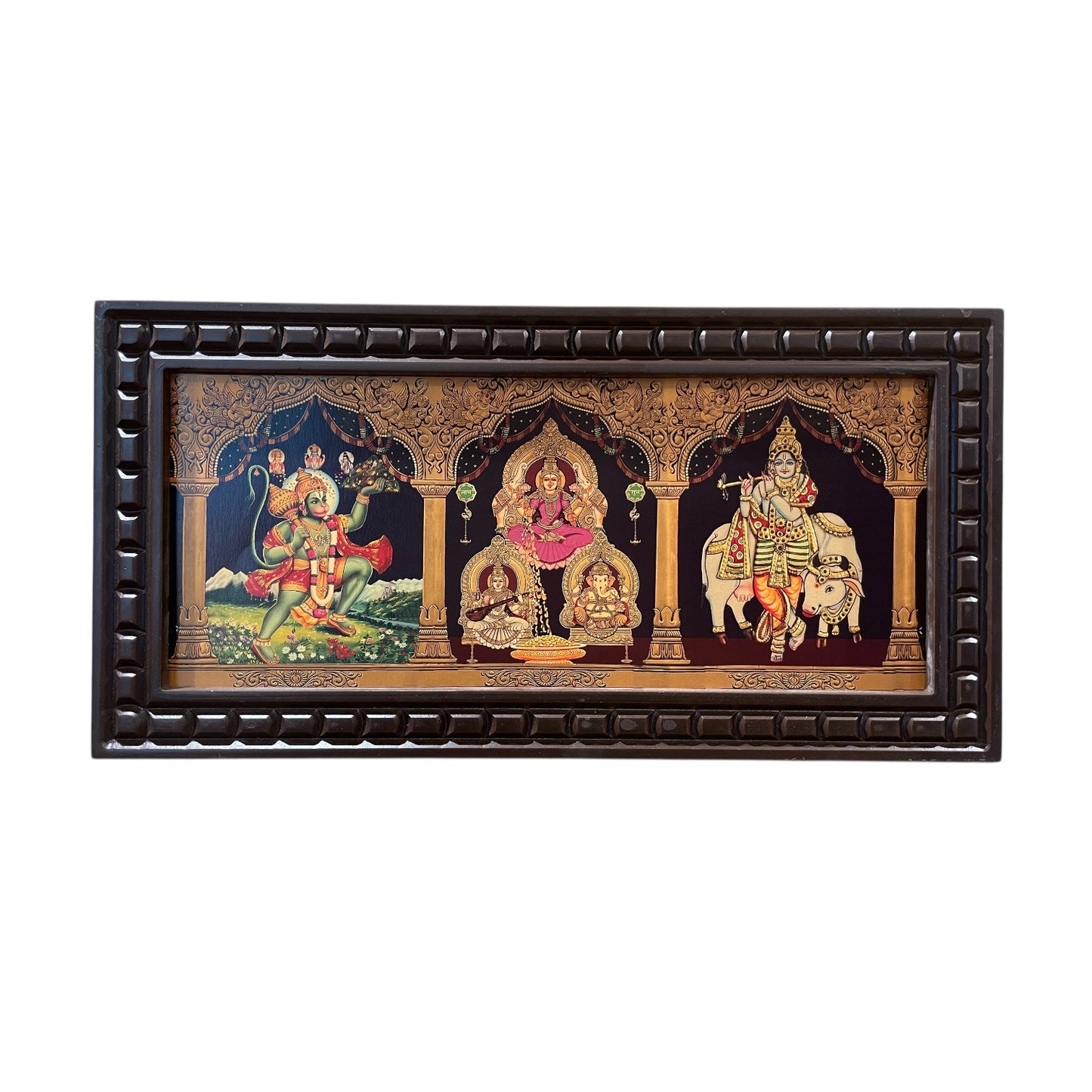 5-in-1 Divine Gold Leafed Art – Hanuman, Pink Saree Lakshmi, Ganesh, Saraswati & Krishna