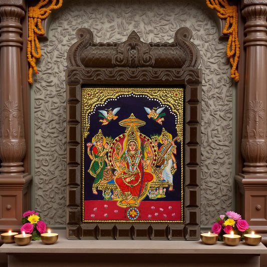Tripura Sundari Tanjore Painting in Wooden Temple Frame
