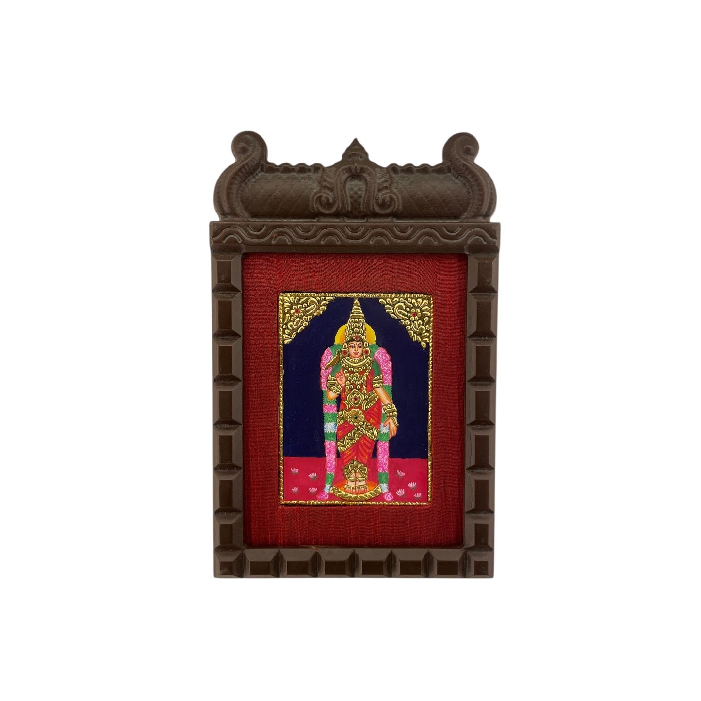 Madurai Meenakshi Tanjore Painting in Wooden Temple Frame