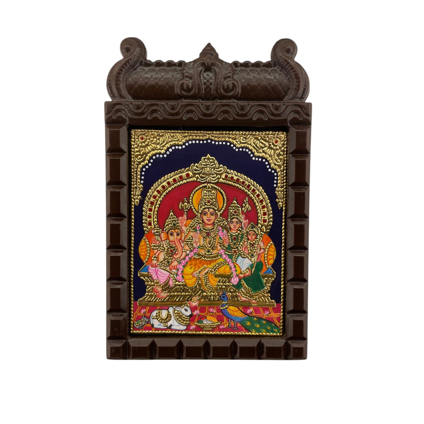 Shiv Parivar Tanjore Painting in Wooden Temple Frame