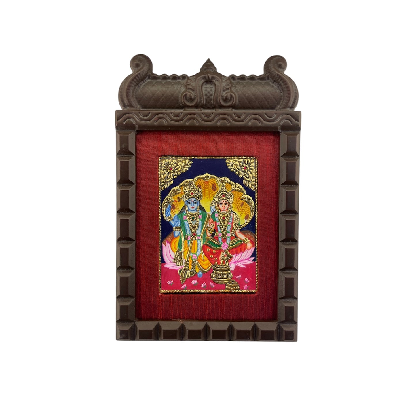 Lakshmi Narayan Tanjore Painting in Temple-Style Wooden Frame