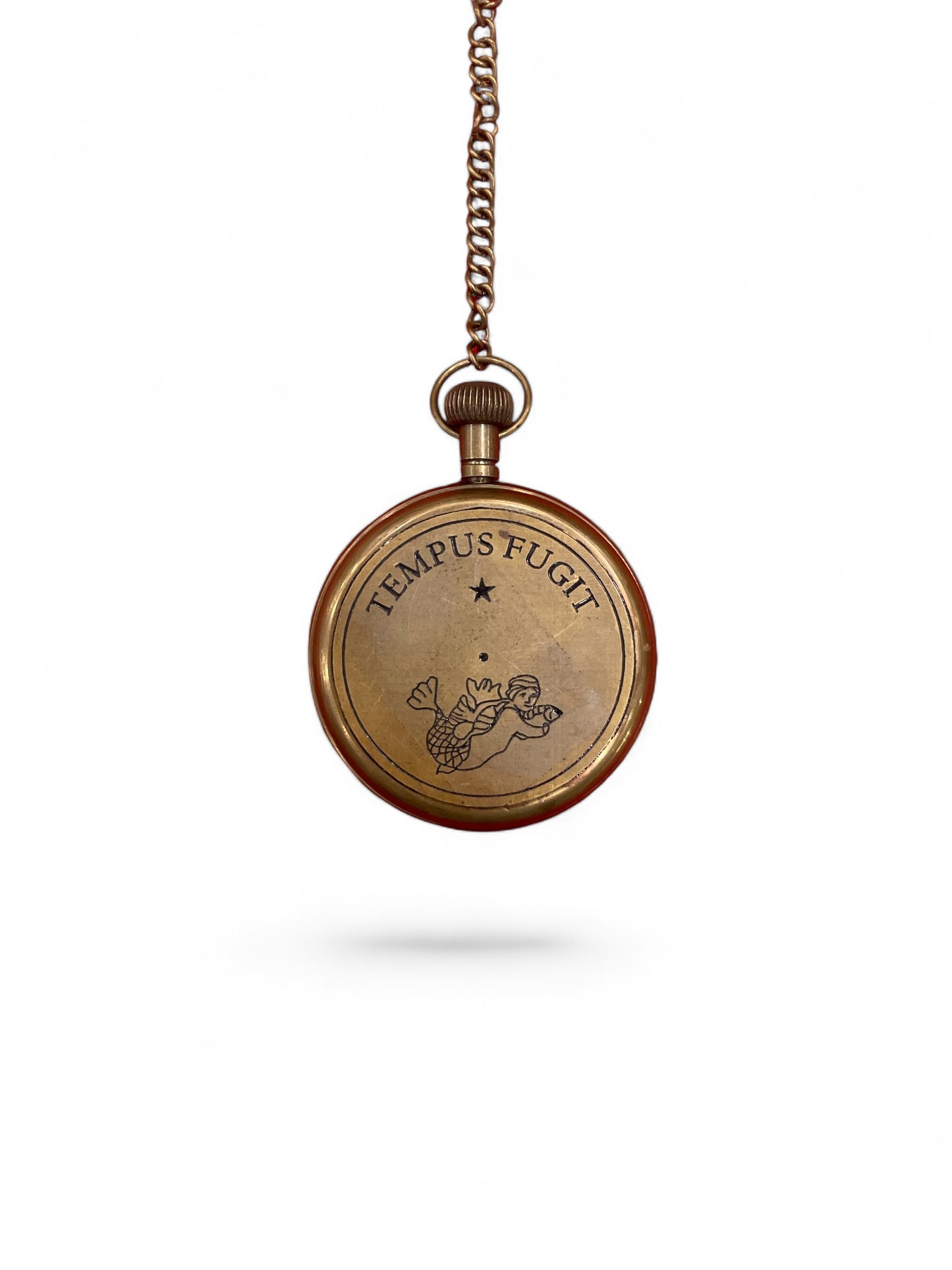 Vintage Brrass Pocket Watch - Tempus Fugit With Wooden box