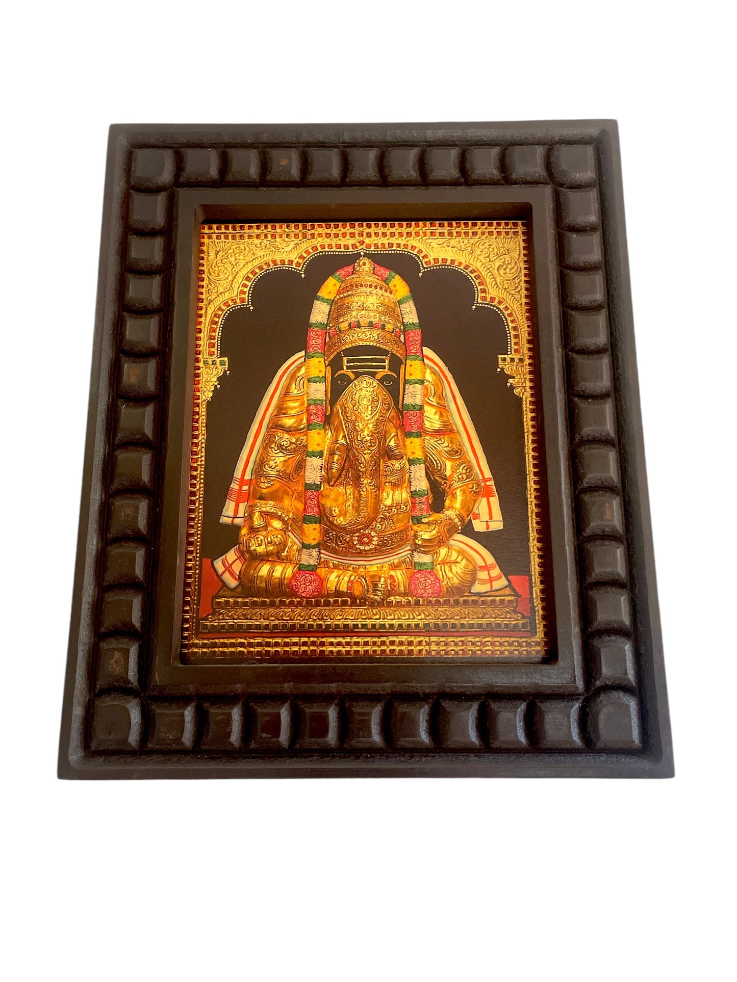 Ganesha : Pillayarapatti karapaga Vinayagar Gold Foil Art Within Wooden Frame